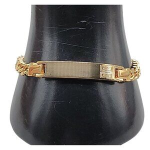 Givenchy Logo Unisex Bracelet 7" Gold Plated 4G Marked Bar Link Vintage